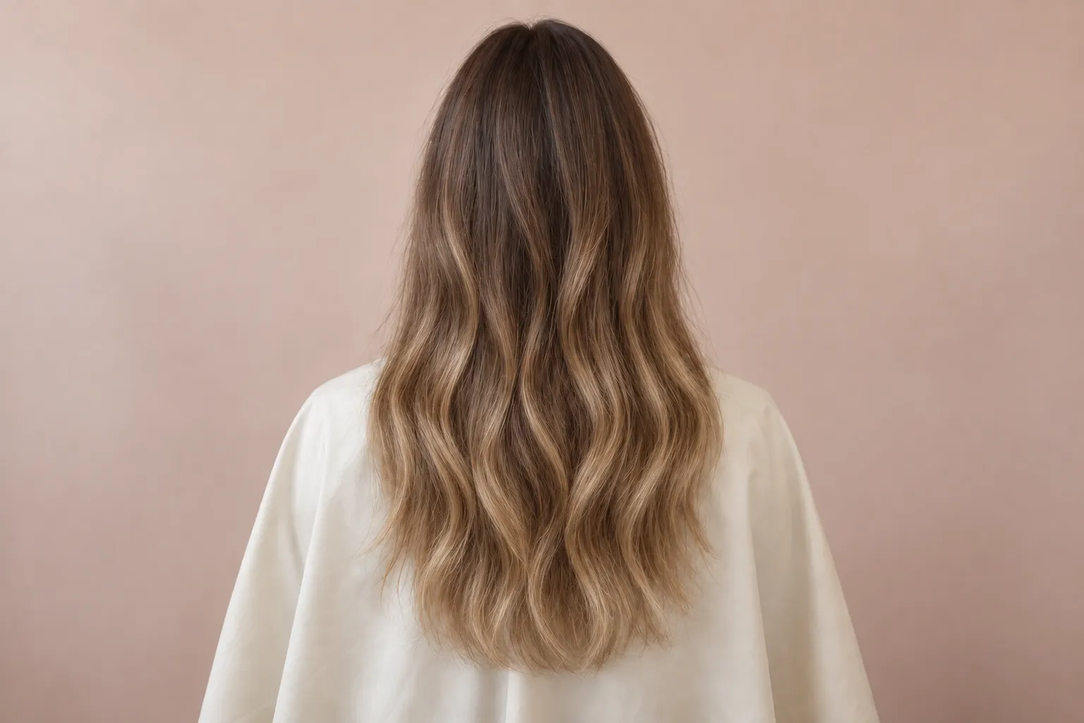 Illustrative after: softly blended balayage with loose, natural waves.
